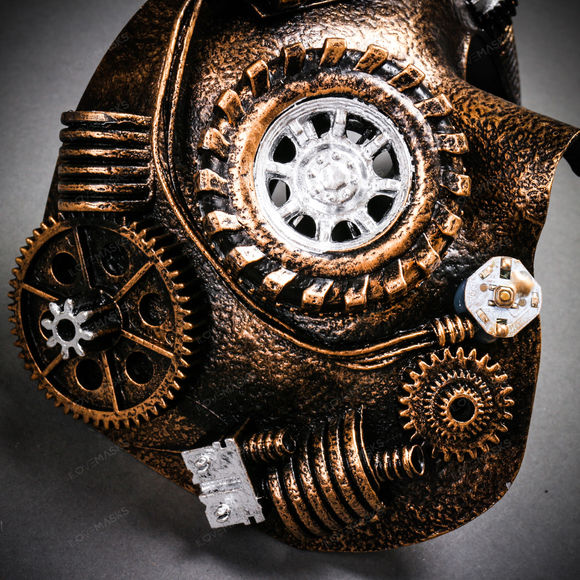 Phantom of the Opera Steampunk Mask with LED Lighting Masquerade - Black Gold - Picture 5 of 9